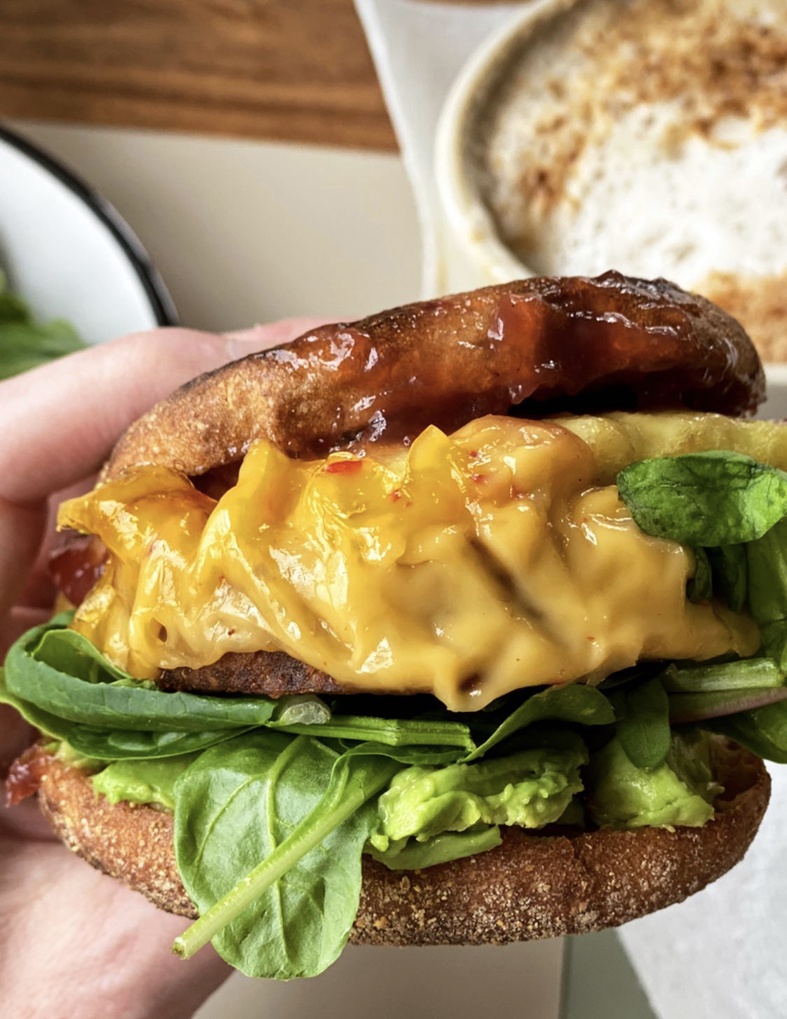 breakfast sandwich with melty cheese