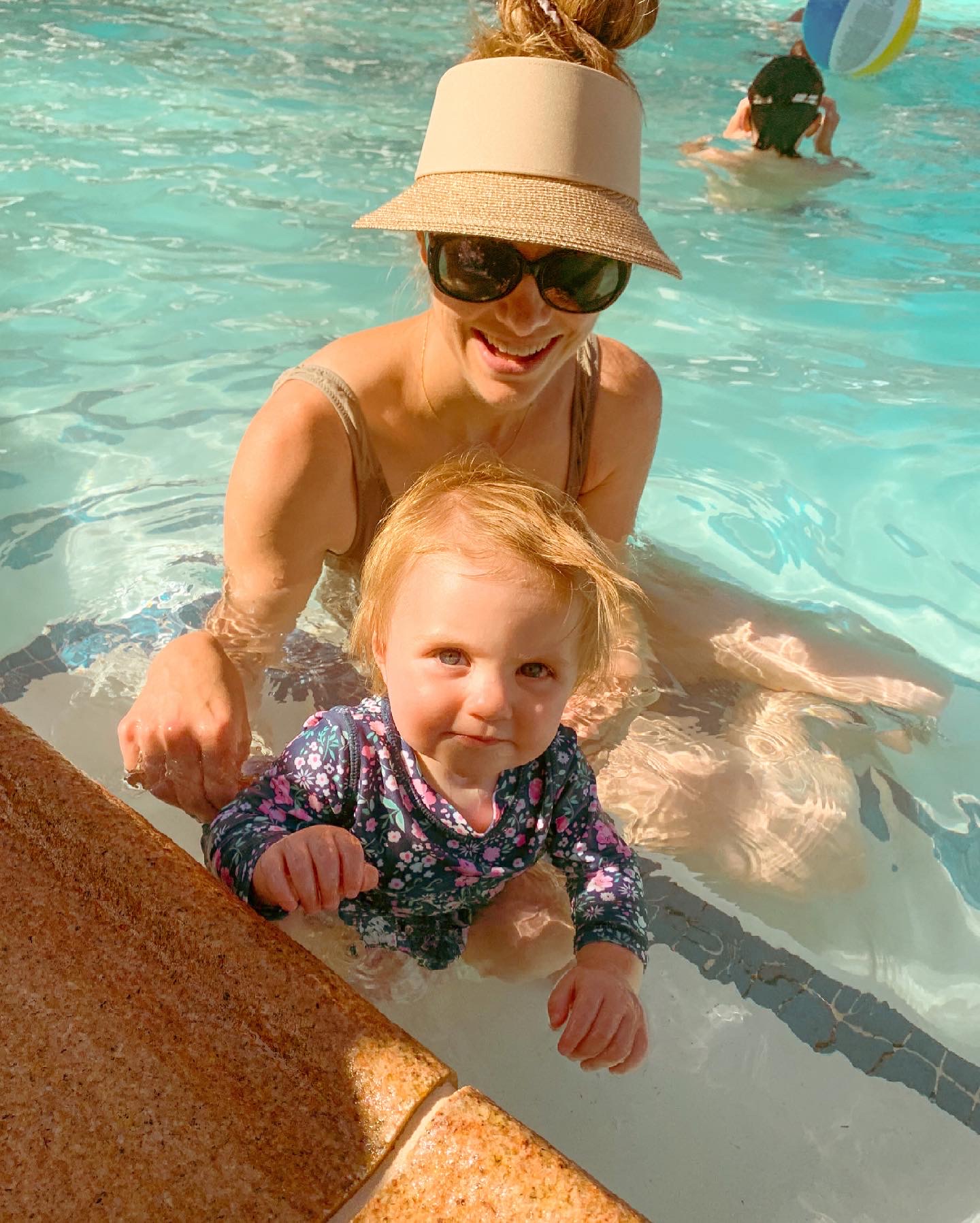 Rosalie and mommy at pool, baccarat Santa Barbara