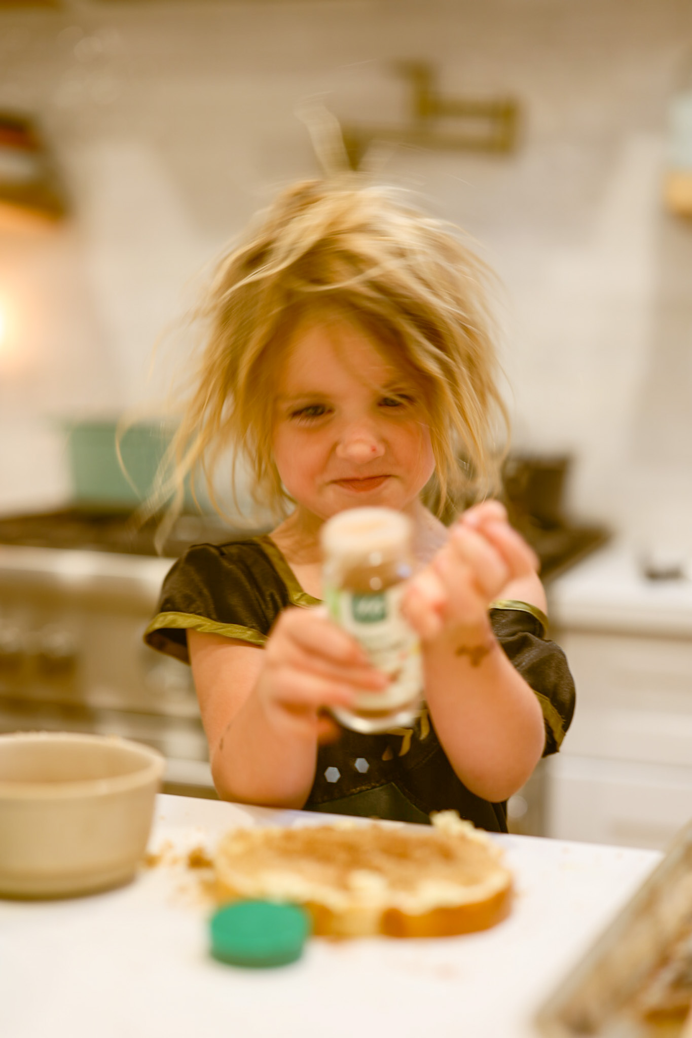 kid cooking cinnamon toast